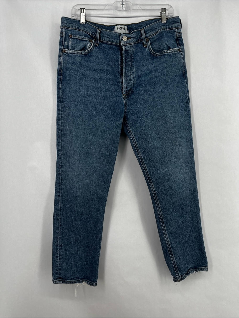 AGOLDE Jeans Womens 32 Blue Riley Crop High Rise Straight Medium Wash Stretch